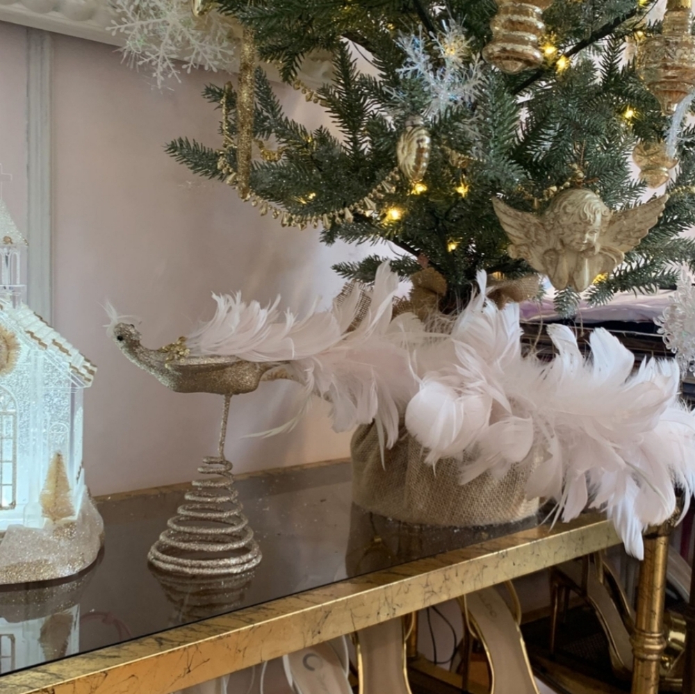 ❗Vintage Art Deco Rose Gold Glitter Peacock Tree Topper with Feather Tail❗